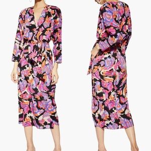 Topshop Vibrant Floral Belted V neck midi Dress